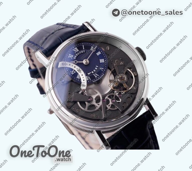 Реплика часов Breguet Tradition 7097BB Stainless steel Top-tier Копия один в один Blue/Gray Dial Blue Leather Strap