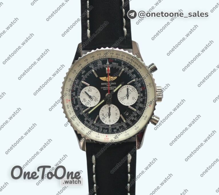 Реплика часов Breitling Navitimer Chronograph 43mm Stainless steel Case Black Dial Leather Asia 7750