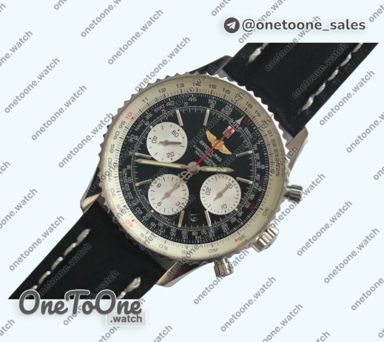 Реплика часов Breitling Navitimer Chronograph 43mm Stainless steel Case Black Dial Leather Asia 7750