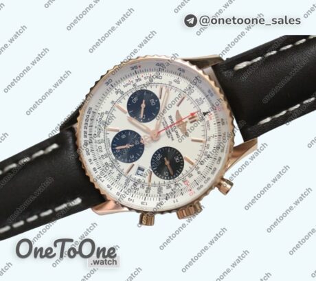 Реплика часов Breitling Navitimer Chronograph 43mm Rose gold Case White Dial Leather Asia 7750