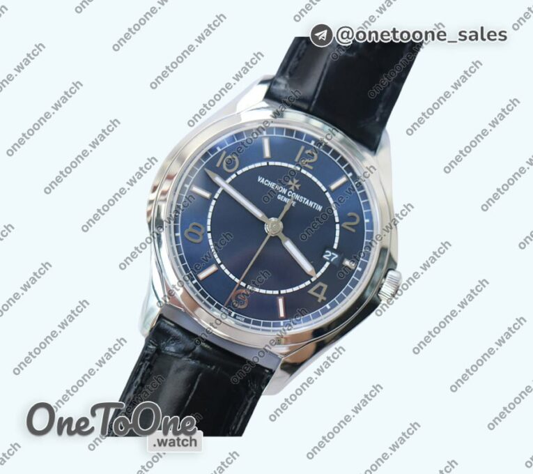 Реплика часов Vacheron Constantin Fiftysix Stainless steel 40mm Top-tier Копия один в один Blue&Silver Dials Black Leather Strap