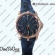 Реплика часов Roger Dubuis Excalibur Knights of the Round Table II Rose gold Top-tier Копия один в один Black Dial Black Leather Strap MIYOTA 9015