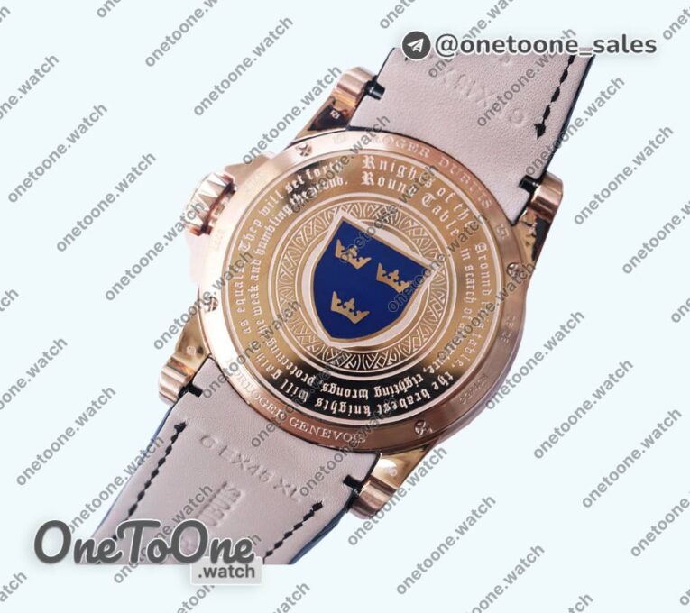 Реплика часов Roger Dubuis Excalibur Knights of the Round Table II Rose gold Top-tier Копия один в один Black Dial Black Leather Strap MIYOTA 9015