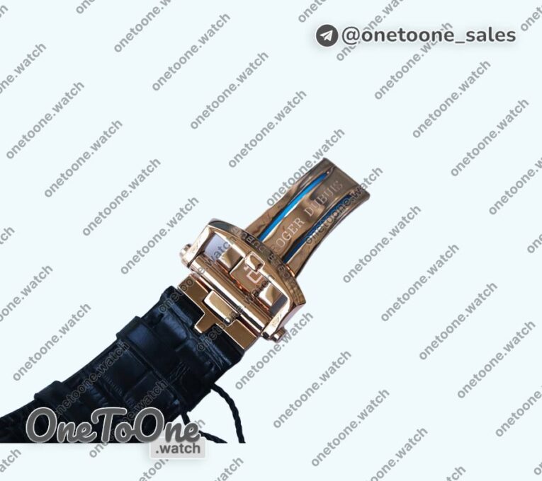 Реплика часов Roger Dubuis Excalibur Knights of the Round Table II Rose gold Top-tier Копия один в один Black Dial Black Leather Strap MIYOTA 9015