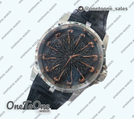 Реплика часов Roger Dubuis Excalibur Knights of the Round Table II Stainless steel Top-tier Копия один в один Black Dial Black Leather Strap MIYOTA 9015