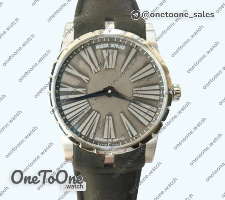 Реплика часов Roger Dubuis Excalibur 42mm Dbex0050 Stainless steel Top-tier Копия один в один Gray Dial Gray Leather Strap RDF (Micro Rotor)
