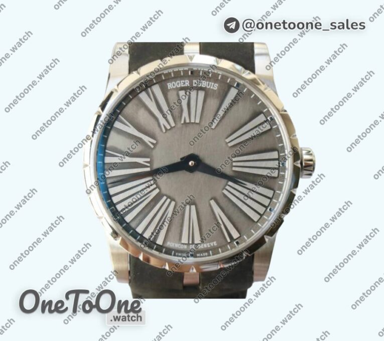 Реплика часов Roger Dubuis Excalibur 42mm Dbex0050 Stainless steel Top-tier Копия один в один Gray Dial Gray Leather Strap RDF (Micro Rotor)