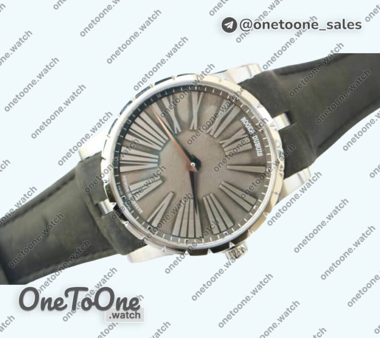 Реплика часов Roger Dubuis Excalibur 42mm Dbex0050 Stainless steel Top-tier Копия один в один Gray Dial Gray Leather Strap RDF (Micro Rotor)
