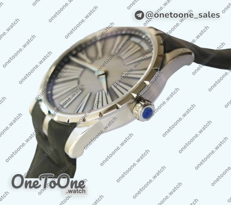 Реплика часов Roger Dubuis Excalibur 42mm Dbex0050 Stainless steel Top-tier Копия один в один Gray Dial Gray Leather Strap RDF (Micro Rotor)
