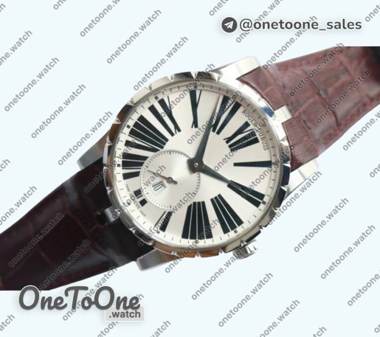 Реплика часов Roger Dubuis Excalibur 42mm Dbex0536 Stainless steel RDF Top-tier Копия один в один Silver&Blue Dials Leather Strap RDF