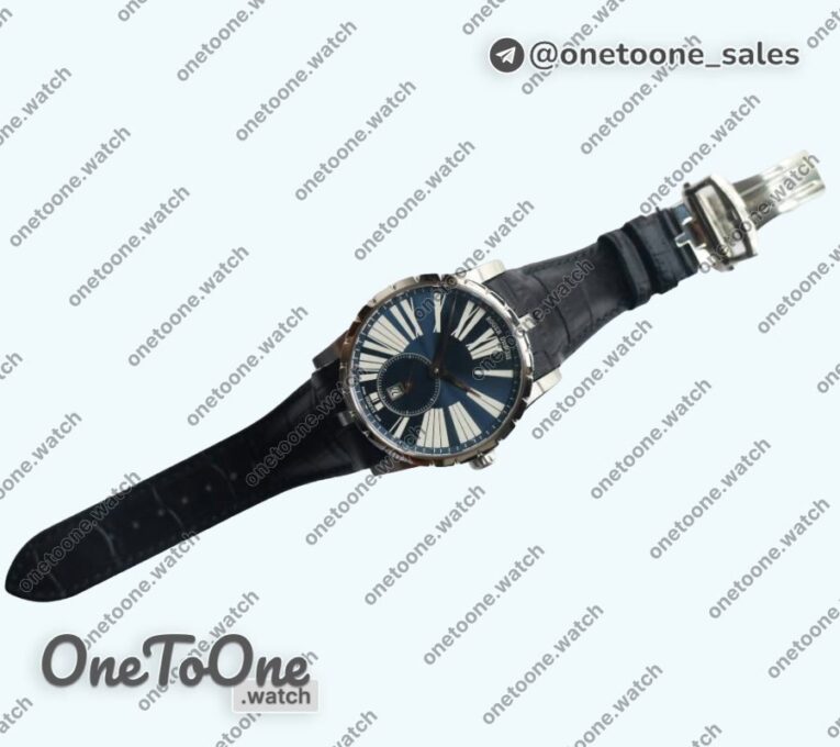 Реплика часов Roger Dubuis Excalibur 42mm Dbex0536 Stainless steel RDF Top-tier Копия один в один Silver&Blue Dials Leather Strap RDF