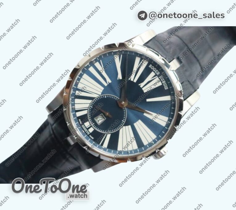 Реплика часов Roger Dubuis Excalibur 42mm Dbex0536 Stainless steel RDF Top-tier Копия один в один Silver&Blue Dials Leather Strap RDF