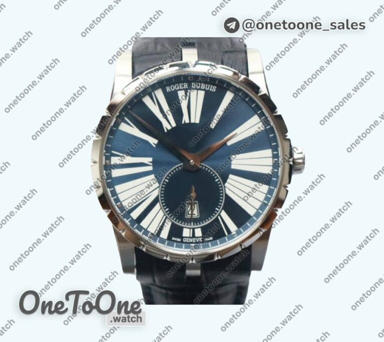 Реплика часов Roger Dubuis Excalibur 42mm Dbex0536 Stainless steel RDF Top-tier Копия один в один Silver&Blue Dials Leather Strap RDF