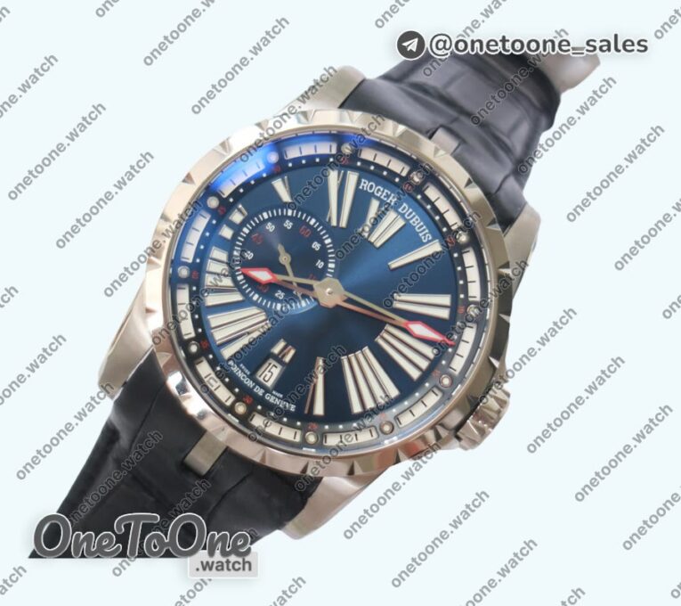Реплика часов Roger Dubuis Excalibur DBEX0543 Titanium Top-tier Копия один в один Blue Dial Black Leather Strap Micro Rotor Movement T