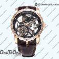 Реплика часов Roger Dubuis Excalibur Rddbex0393 Rose gold Top-tier Копия один в один Skeleton Dial Leather Strap Tourbillon