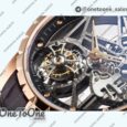 Реплика часов Roger Dubuis Excalibur Rddbex0393 Rose gold Top-tier Копия один в один Skeleton Dial Leather Strap Tourbillon