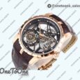 Реплика часов Roger Dubuis Excalibur Rddbex0393 Rose gold Top-tier Копия один в один Skeleton Dial Leather Strap Tourbillon