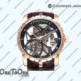 Реплика часов Roger Dubuis Excalibur Rddbex0393 Rose gold Top-tier Копия один в один Skeleton Dial Leather Strap Tourbillon