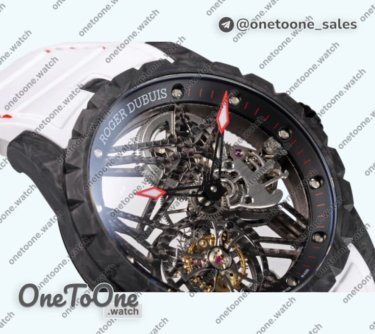 Реплика часов Roger Dubuis Excalibur Rddbex0393 FC Top-tier Копия один в один Skeleton Dial White Rubber Strap Tourbillon