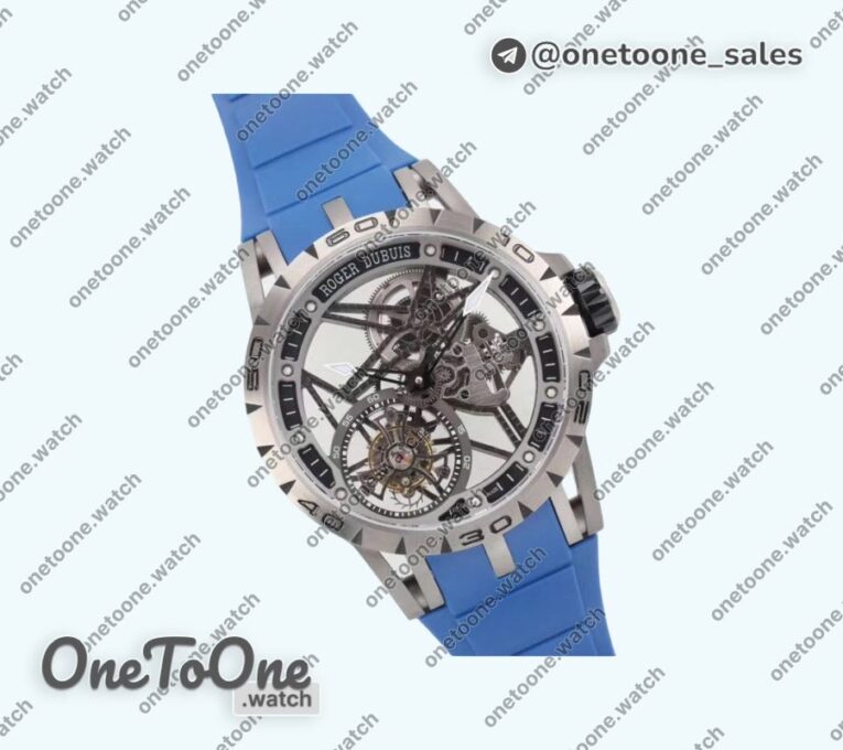 Реплика часов Roger Dubuis Excalibur Spider Titanium Skeleton Dial Blue Rubber Strap Tourbillon