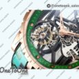 Реплика часов Roger Dubuis Excalibur Rose gold Top-tier Копия один в один Skeleton Dial Green Rubber Strap Tourbillon
