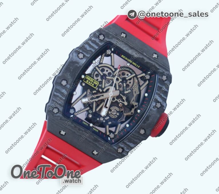 Реплика часов Richard Mille 035-02 Real PT Top-tier Копия один в один Skeleton Dial Red&White&Black Rubber Strap NH05A V4