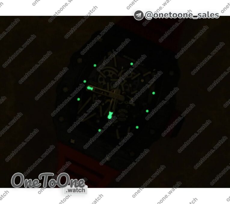 Реплика часов Richard Mille 035-02 Real PT Top-tier Копия один в один Skeleton Dial Red&White&Black Rubber Strap NH05A V4