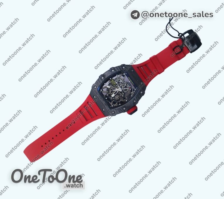 Реплика часов Richard Mille 035-02 Real PT Top-tier Копия один в один Skeleton Dial Red&White&Black Rubber Strap NH05A V4