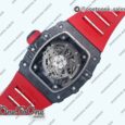 Реплика часов Richard Mille 035-02 Real PT Top-tier Копия один в один Skeleton Dial Red&White&Black Rubber Strap NH05A V4