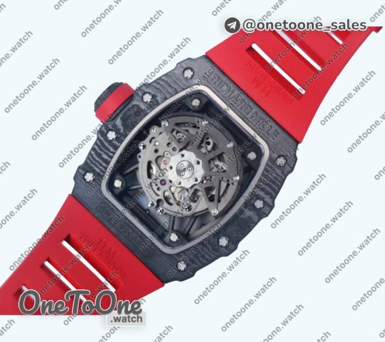 Реплика часов Richard Mille 035-02 Real PT Top-tier Копия один в один Skeleton Dial Red&White&Black Rubber Strap NH05A V4