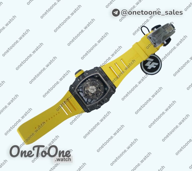 Реплика часов Richard Mille 035-02 Real PT Top-tier Копия один в один Skeleton Dial Yellow Rubber Strap NH05A V4