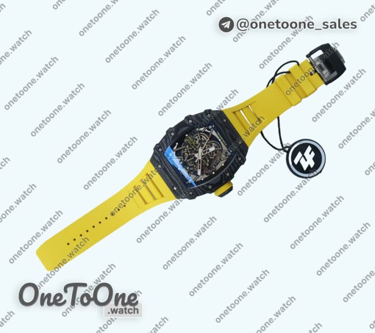Реплика часов Richard Mille 035-02 Real PT Top-tier Копия один в один Skeleton Dial Yellow Rubber Strap NH05A V4