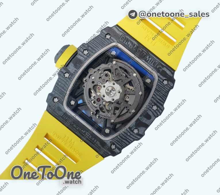 Реплика часов Richard Mille 035-02 Real PT Top-tier Копия один в один Skeleton Dial Yellow Rubber Strap NH05A V4