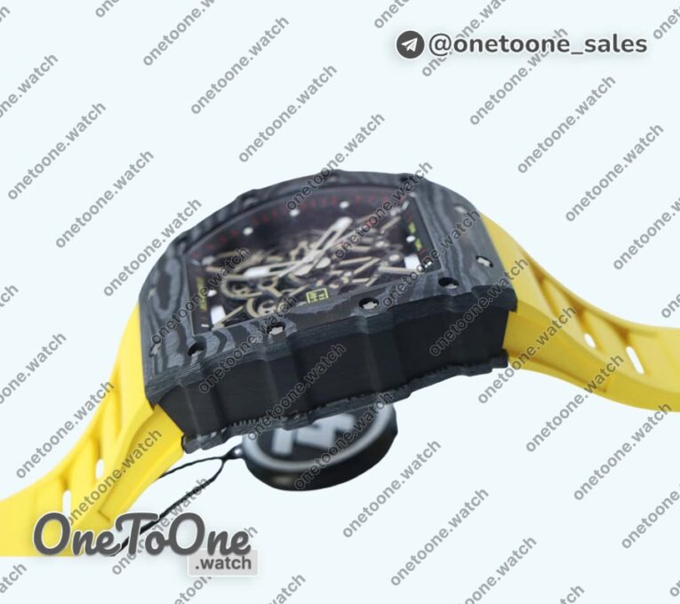 Реплика часов Richard Mille 035-02 Real PT Top-tier Копия один в один Skeleton Dial Yellow Rubber Strap NH05A V4