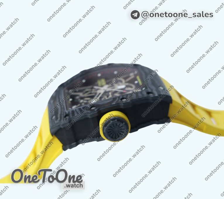 Реплика часов Richard Mille 035-02 Real PT Top-tier Копия один в один Skeleton Dial Yellow Rubber Strap NH05A V4