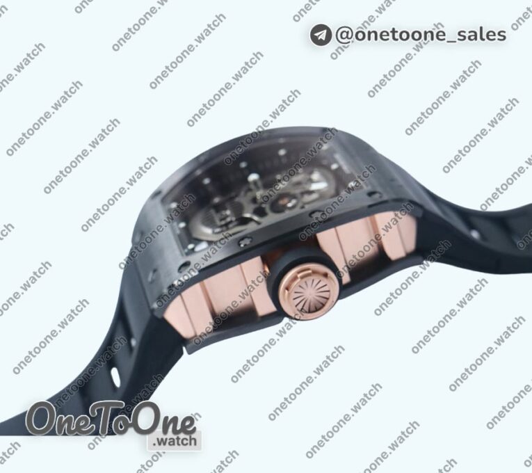 Реплика часов Richard Mille 052 Skull Black Ceramic Top-tier Копия один в один PVD Skeleton Dial Black Rubber Strap NH05A