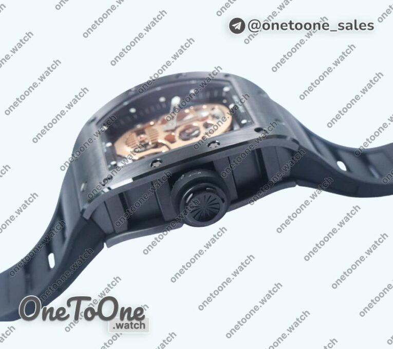 Реплика часов Richard Mille 052 Skull Black Ceramic Top-tier Копия один в один Rose gold Skeleton Dial Black Rubber Strap NH05A