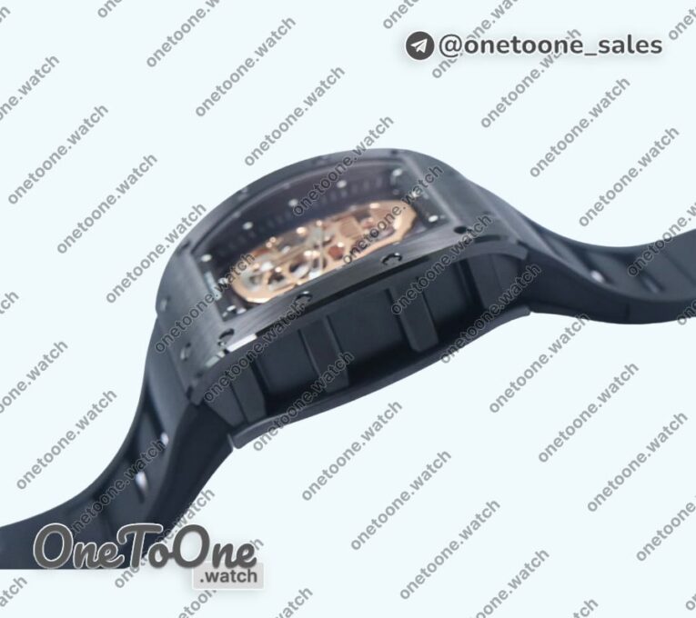 Реплика часов Richard Mille 052 Skull Black Ceramic Top-tier Копия один в один Rose gold Skeleton Dial Black Rubber Strap NH05A