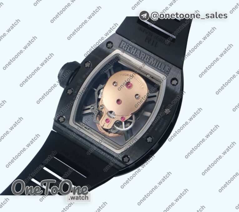 Реплика часов Richard Mille 052 Skull Black Ceramic Top-tier Копия один в один Rose gold Skeleton Dial Black Rubber Strap NH05A
