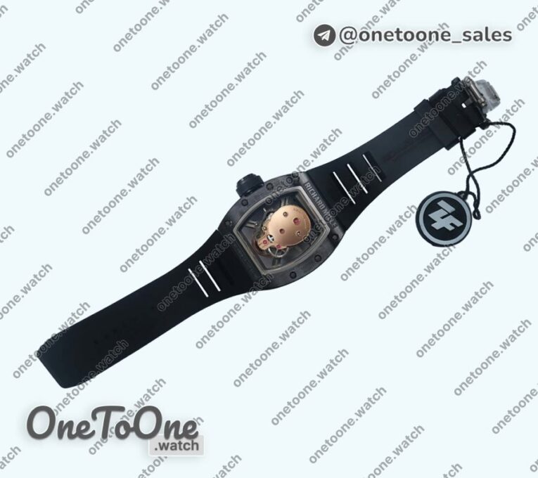 Реплика часов Richard Mille 052 Skull Black Ceramic Top-tier Копия один в один Rose gold Skeleton Dial Black Rubber Strap NH05A