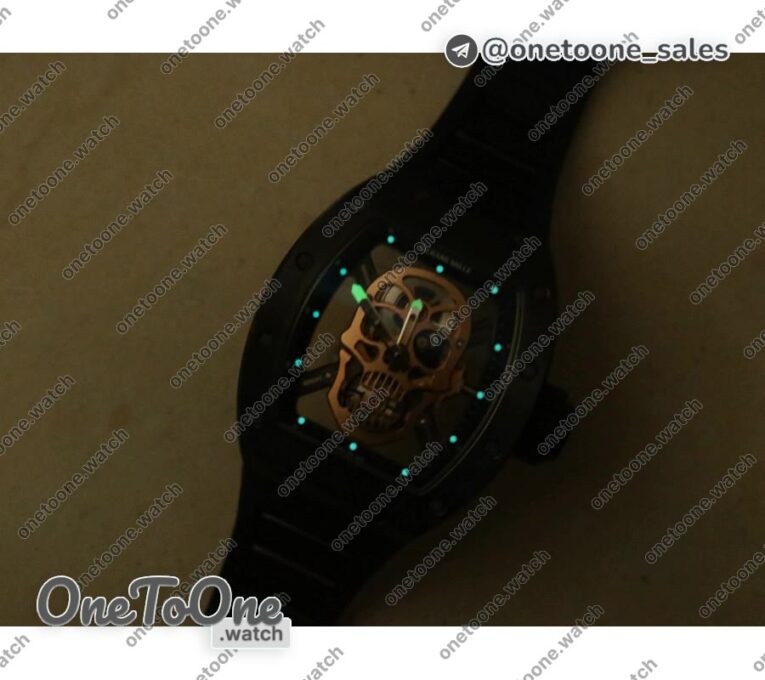 Реплика часов Richard Mille 052 Skull Black Ceramic Top-tier Копия один в один Rose gold Skeleton Dial Black Rubber Strap NH05A