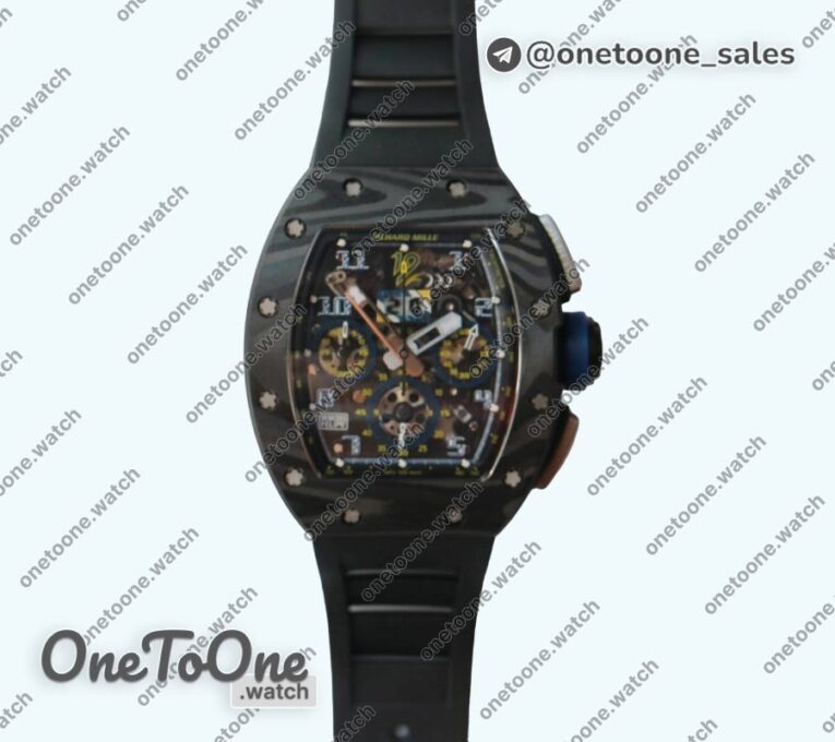 Реплика часов Richard Mille 011 PT Chrono Carbon Case Top-tier Копия один в один Crystal Dial Rubber Strap V2