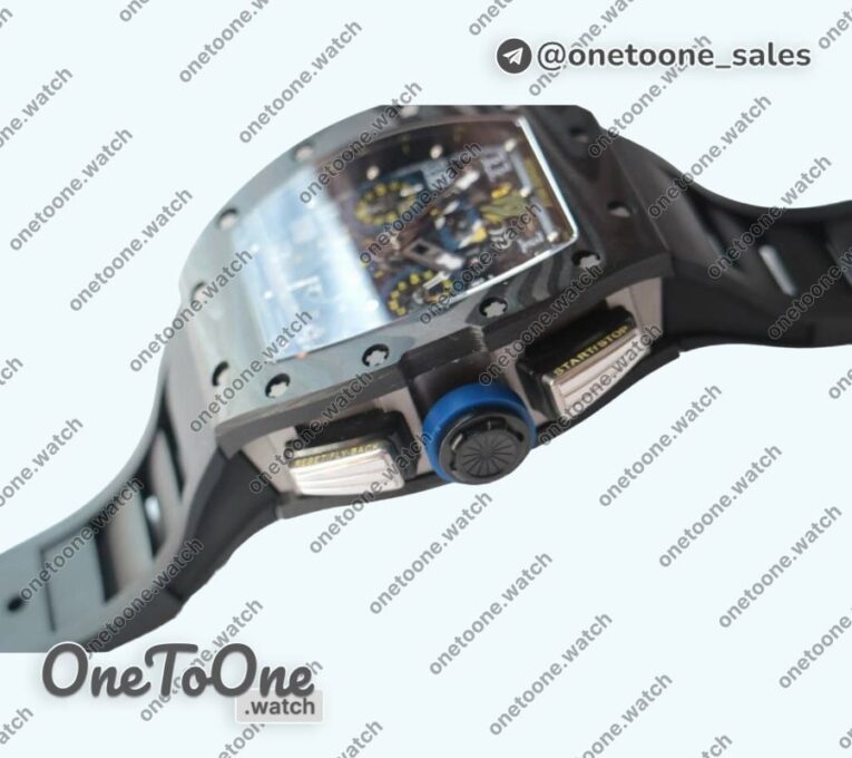 Реплика часов Richard Mille 011 PT Chrono Carbon Case Top-tier Копия один в один Crystal Dial Rubber Strap V2