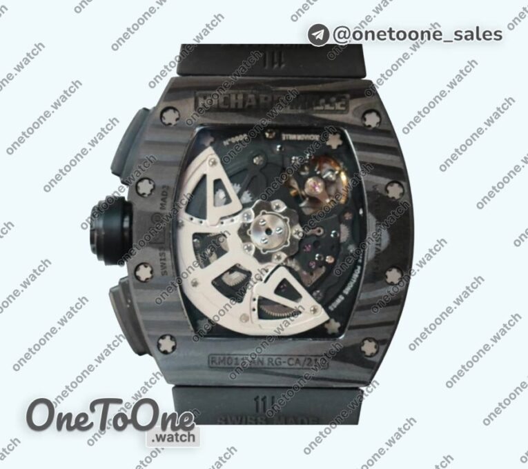Реплика часов Richard Mille 011 PT Chrono Carbon Case Top-tier Копия один в один Crystal Dial Rubber Strap V2
