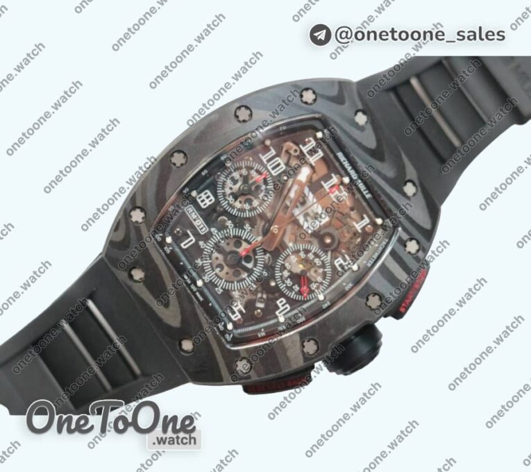 Реплика часов Richard Mille 011 PT Chrono Carbon Case Top-tier Копия один в один Crystal Dial Rubber Strap V2