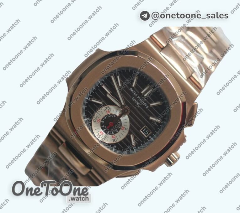 Реплика часов Patek Philippe Nautilis 5980 Chrono Rose gold Brown Dial Leather