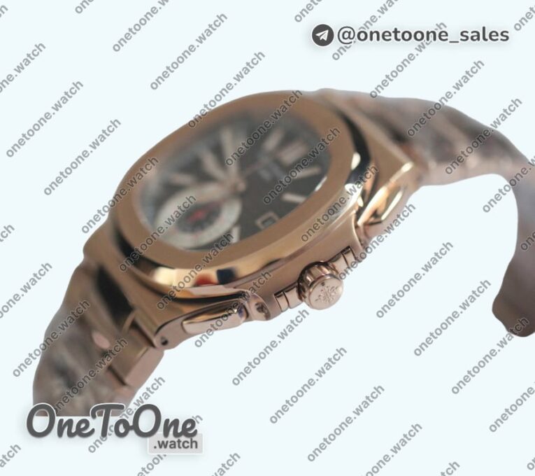 Реплика часов Patek Philippe Nautilis 5980 Chrono Rose gold Brown Dial Leather