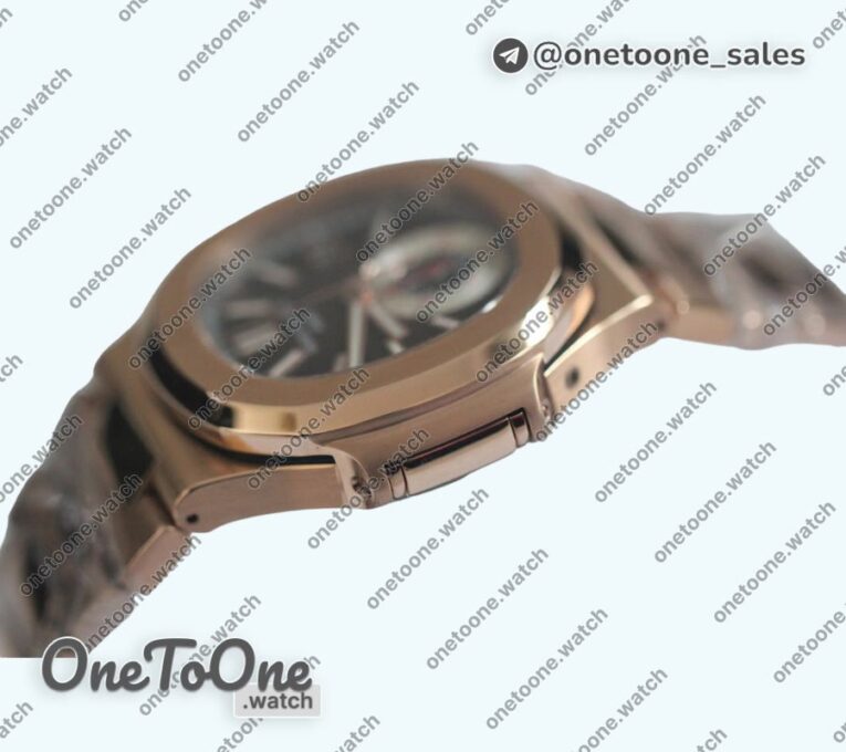 Реплика часов Patek Philippe Nautilis 5980 Chrono Rose gold Brown Dial Leather