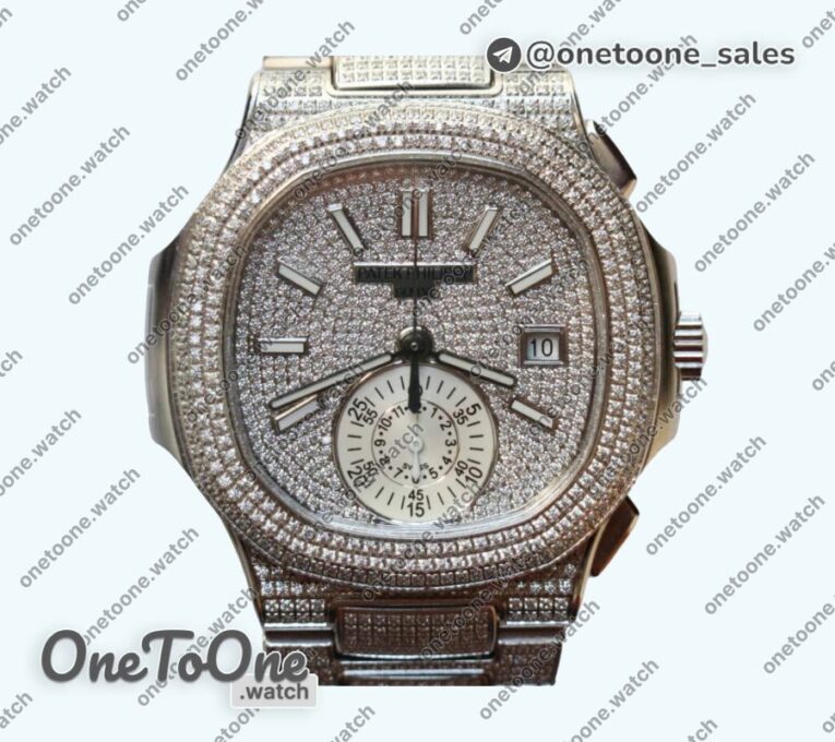Реплика часов Patek Philippe Nautilus 5980 Full Diamonds Stainless steel Diamonds Dial Bracelet Asia 7750 Mod
