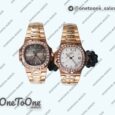 Реплика часов Patek Philippe Nautilus 5711 Rose gold Top-tier Копия один в один Brown&White Dial Diamonds Markers and Bezel Rose gold Bracelet 324CS V3